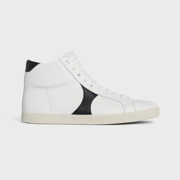 CELINE Triomphe Mid Lace Up Sneaker in Calfskin Leather White Black Sz 42 / 10 - Picture 1 of 10